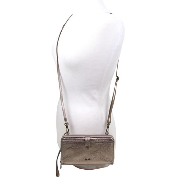 THE SAK ANTIQUE SILVER GENUINE LEATHER XBODY ORGANIZER SHOULDER BAG PURSE CLUTCH - Picture 2 of 15